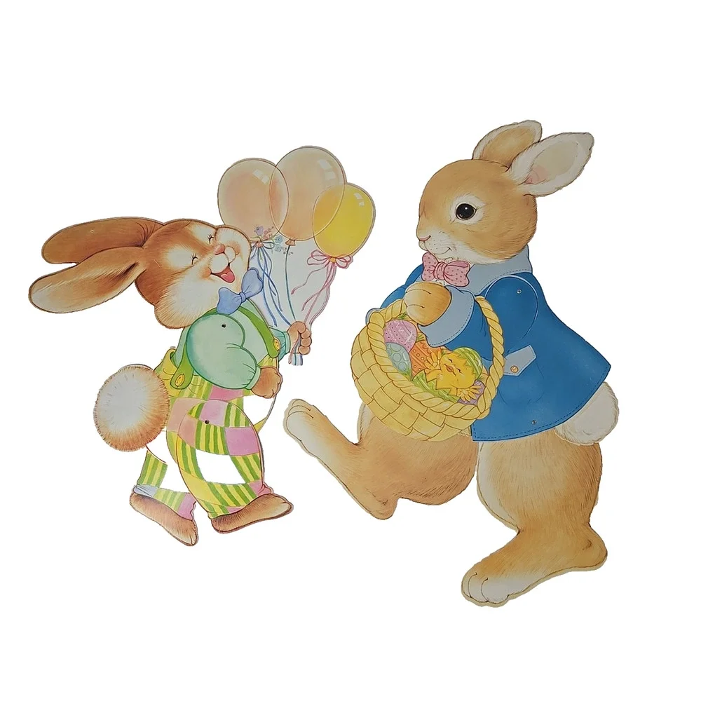 2 Vintage‎ Jointed Die-Cut Easter Bunny Decor 20